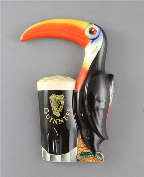 A rare Carltonware Guinness toucan and pint glass wall appliqué, height 7in.